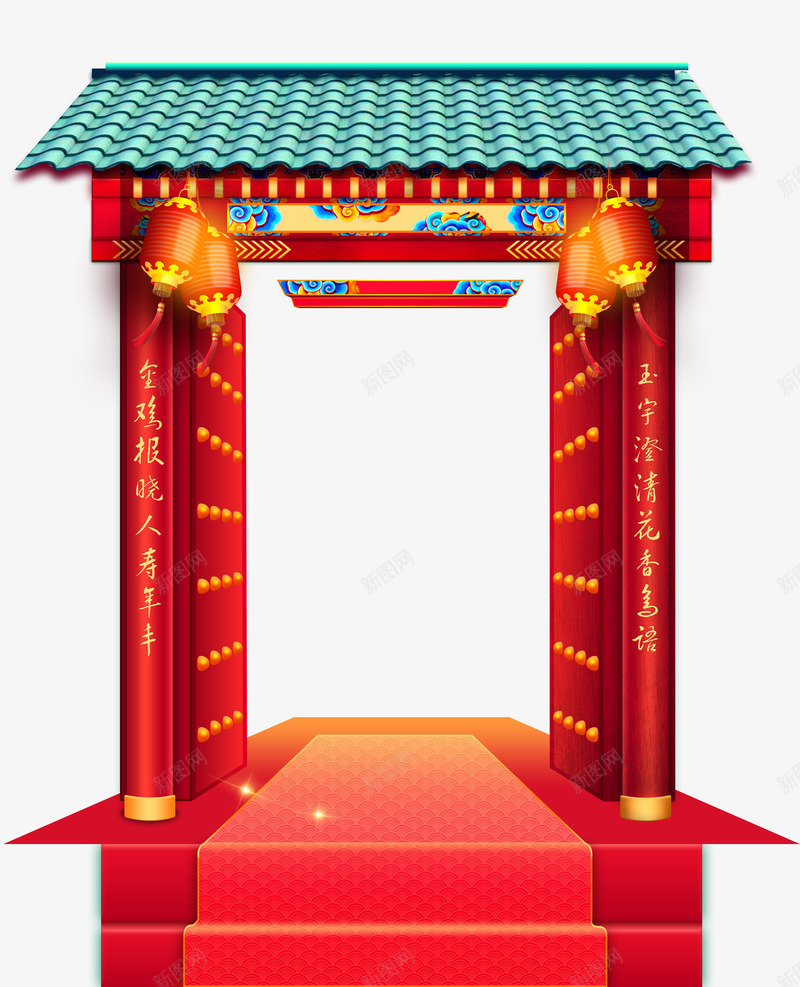 中国风门头psd免抠素材_新图网 https://ixintu.com 中国风 传统 古建筑 大门 彩色