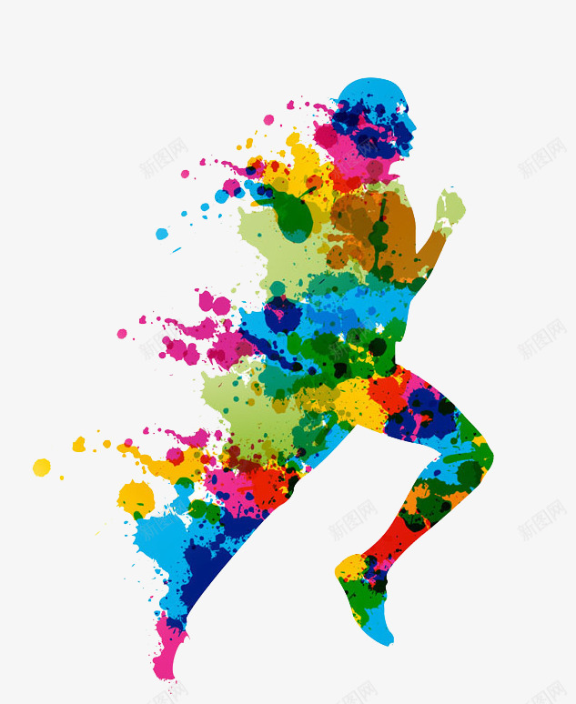 跑步的男人png免抠素材_新图网 https://ixintu.com 健康 健身 创意 彩色 彩色拼块 手绘 水墨画 水彩画 跑步 运动