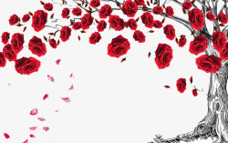红色树装饰物红色玫瑰树落花装饰边框高清图片