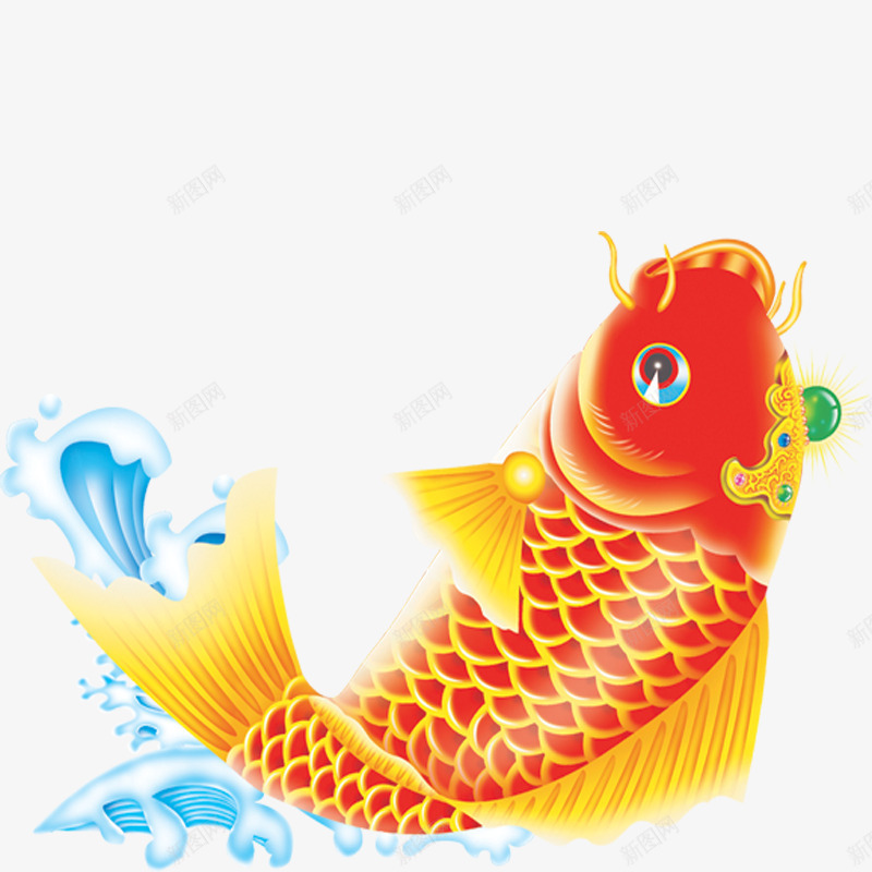 水纹鲤鱼png免抠素材_新图网 https://ixintu.com 年画 水纹 红色 鲤鱼