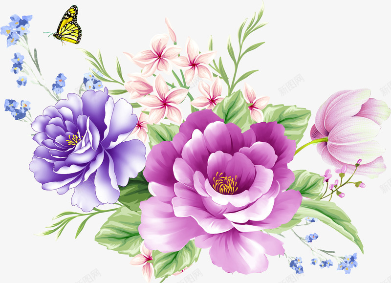 鲜花一束请请用png免抠素材_新图网 https://ixintu.com 碟 紫色 背景装饰 花