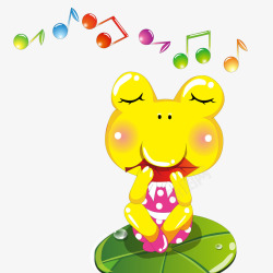 唱歌的青蛙卡通吹叶子的青蛙矢量图高清图片