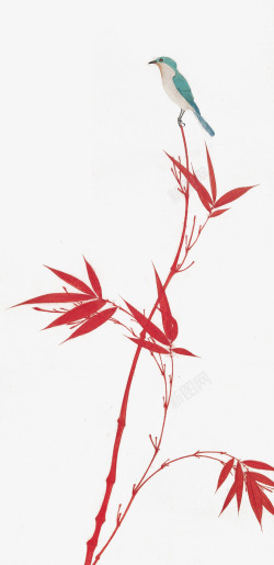红色竹子水墨竹子高清图片