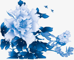 手绘蓝色花朵飞鸟创意素材