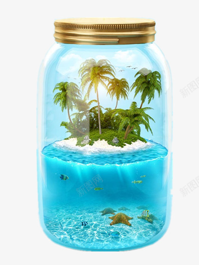 瓶子里的风景png免抠素材_新图网 https://ixintu.com 世界旅游日 旅游宣传图 旅行 椰树 游玩 风景