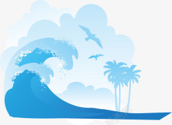 海滩椰树大雁风景元素矢量图素材