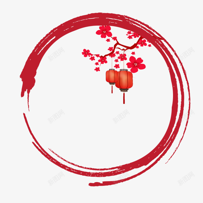 中国风灯笼框png免抠素材_新图网 https://ixintu.com 中国风 图形框 圆形边框 梅花 灯笼 灯笼框 灯笼边框 红色