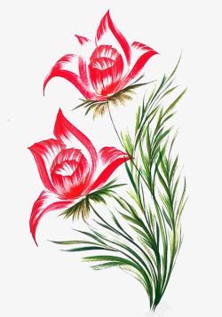 红色野花手绘花卉高清图片