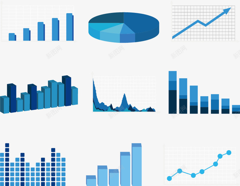 数据统计图标png_新图网 https://ixintu.com 商务插图 圆饼 数据分析 数据图标 数据报表 数据统计 数据统计模板 柱状图 蓝色