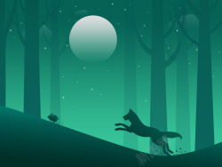 夜晚森林狼卡通绿色海报背景素材