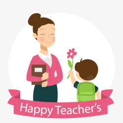 送花给老师红绿色教师节送花给老师的学生矢量图高清图片