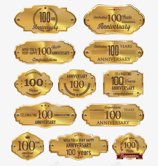 金色100周年纪念标签png免抠素材_新图网 https://ixintu.com 100周年 周年纪念 纪念标签 金色标签
