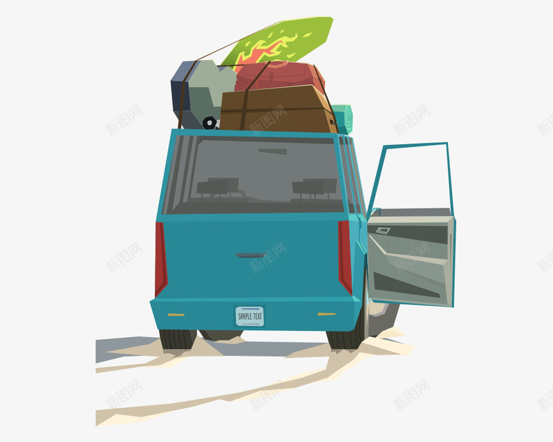 沙滩上停放的旅行车png免抠素材_新图网 https://ixintu.com 旅行 汽车 沙滩 游玩 行李