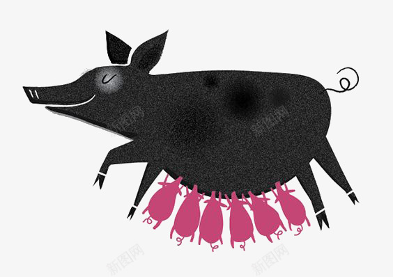 黑色母猪png免抠素材_新图网 https://ixintu.com 动物 卡通 手绘 插画 母猪 猪崽