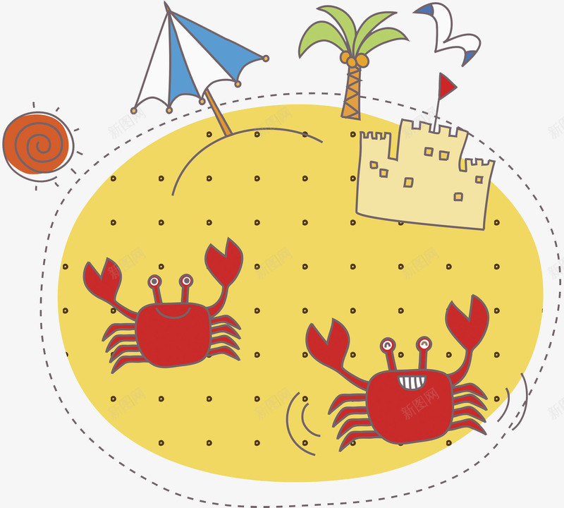 舞蹈的螃蟹png免抠素材_新图网 https://ixintu.com 太阳 椰子树 沙滩 海边 红色的螃蟹 遮阳伞 长牙五爪