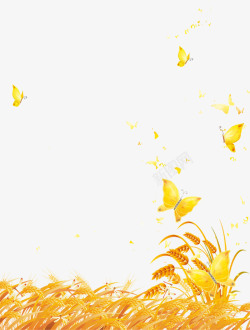 浪漫金色浪漫金色蝴蝶小麦装饰元素高清图片