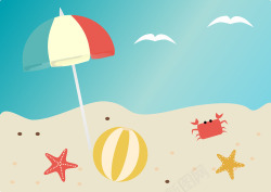 大海海滩背景手绘卡通旅行度假沙滩螃蟹素材
