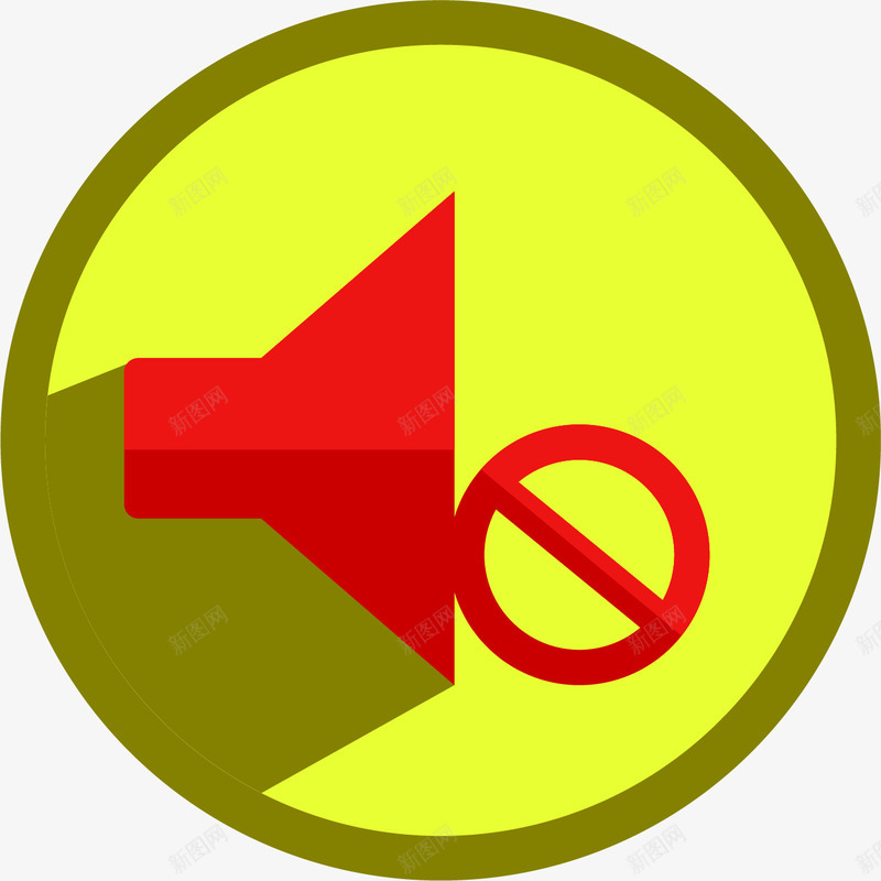 红色噪音标志图标png_新图网 https://ixintu.com 几何噪音logo 噪音标志 圆形 简约 红色喇叭 阴影 黄色