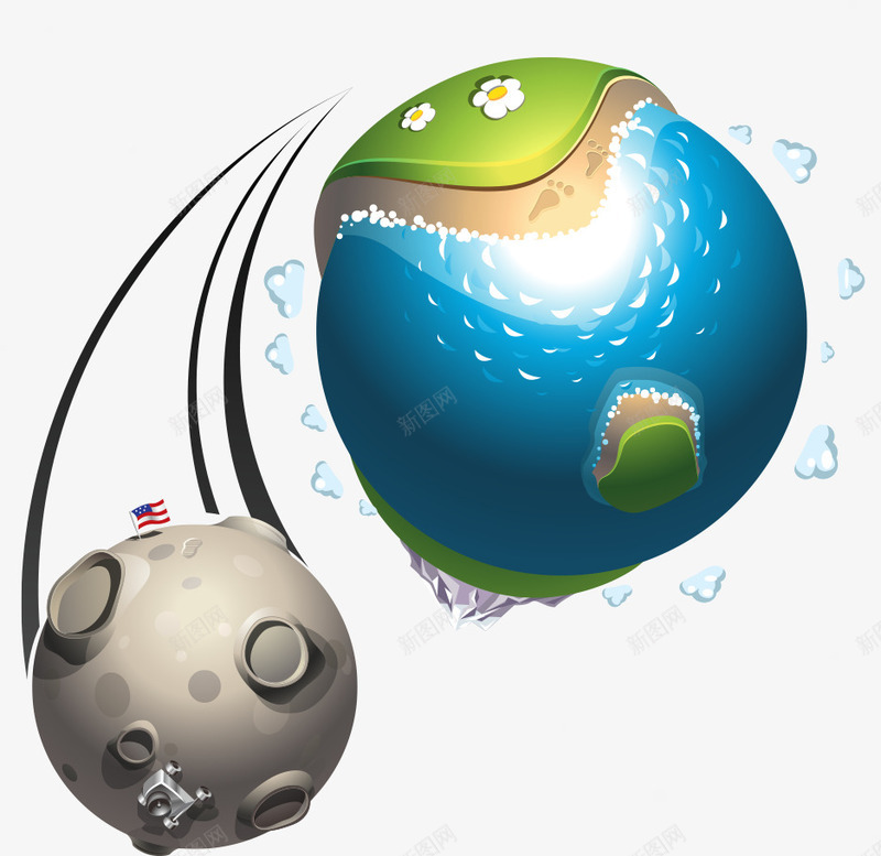 地球与星球png免抠素材_新图网 https://ixintu.com 创意地球 卡通地球 地球 星球 矢量地球