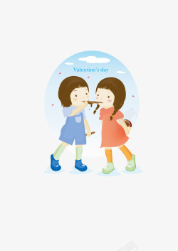 韩风手绘两个相互喂甜品的女孩高清图片