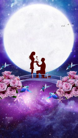 扁平化月亮透明月下浪漫的情人高清图片