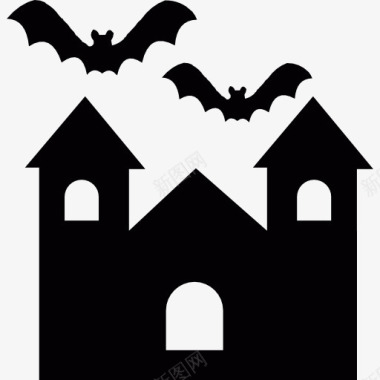 万圣节迷住了令人毛骨悚然的豪宅与蝙蝠图标图标