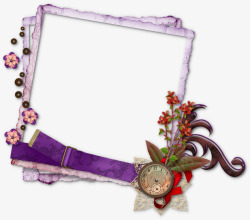 紫色时钟紫色花朵装饰时钟边框相框高清图片
