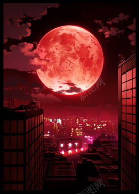 鲜红的月亮动漫插画背景