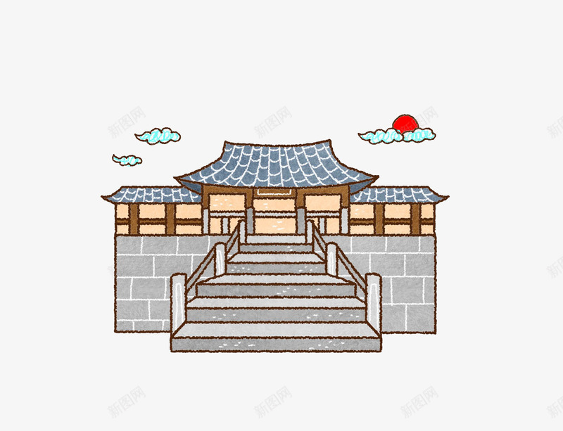 手绘古代建筑台阶png免抠素材_新图网 https://ixintu.com 古代建筑 古风 建筑 建筑台阶 彩色 手绘 手绘古建 石墙