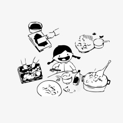 包饺子的女孩小女孩吃饺子矢量图高清图片