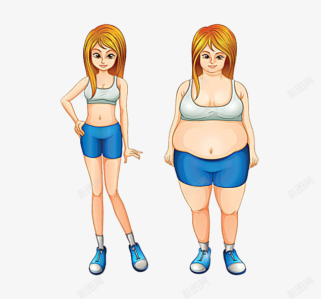 胖瘦女孩png免抠素材_新图网 https://ixintu.com 减肥 卡通 女孩 对比 高矮胖瘦