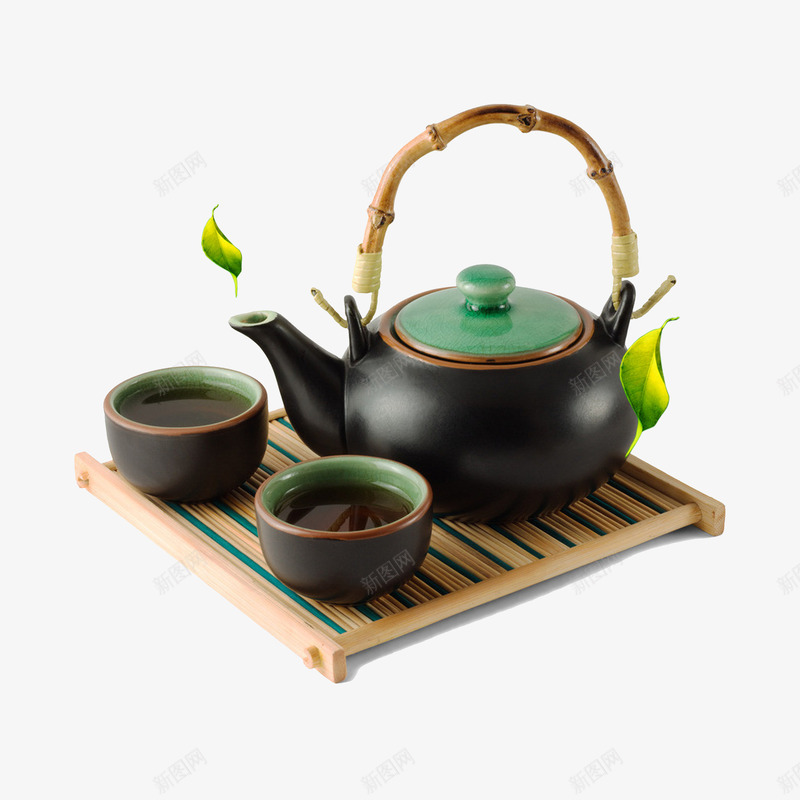 茶壶png免抠素材_新图网 https://ixintu.com 中国风 叶子 茶壶 茶杯 茶艺