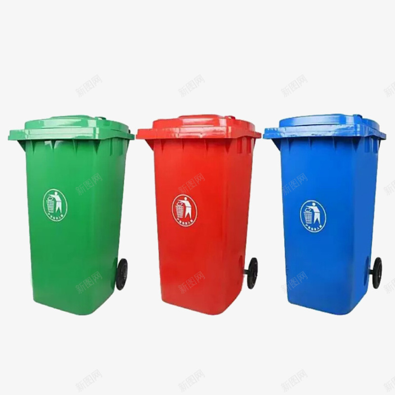 三个不同颜色的垃圾桶png免抠素材_新图网 https://ixintu.com 三原色 产品实物 垃圾桶