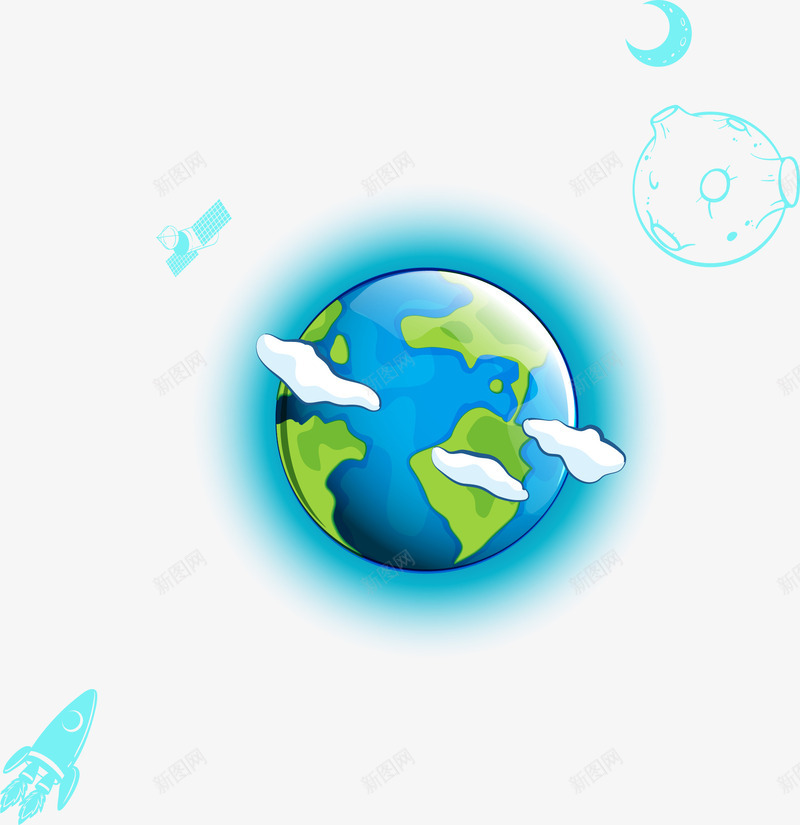 手绘地球png免抠素材_新图网 https://ixintu.com 人造卫星 太空 手绘 科技 蓝色地球 飞船