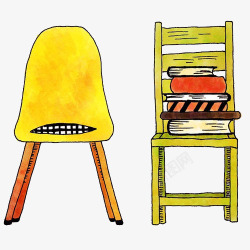 美术书椅子和书本插画高清图片