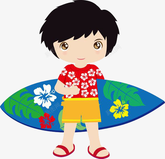 卡通拿冲浪板的男孩png免抠素材_新图网 https://ixintu.com 冲浪 卡通 沙滩 男孩 绘画