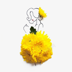 黄色卷发迷人的花朵连衣裙少女高清图片