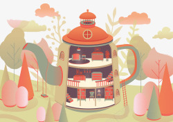 茶壶房子插图素材