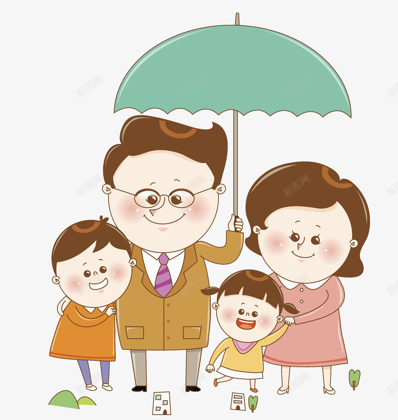 可爱一家人png免抠素材_新图网 https://ixintu.com 卡通一家人 可爱 幸福 微笑 手绘 花边 蓝色 雨伞 领带
