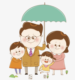 花边雨伞可爱一家人高清图片