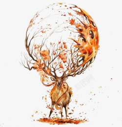 枫树背景素材创意麋鹿高清图片