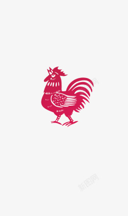红色剪纸公鸡素材