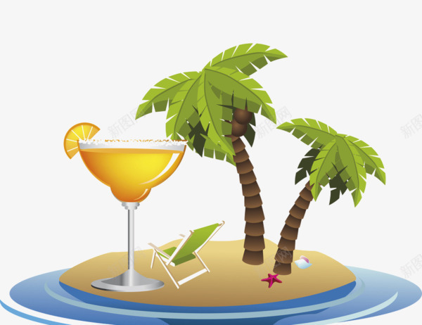 海岛沙滩卡通图png免抠素材_新图网 https://ixintu.com 休闲 椰子树 躺椅 饮品