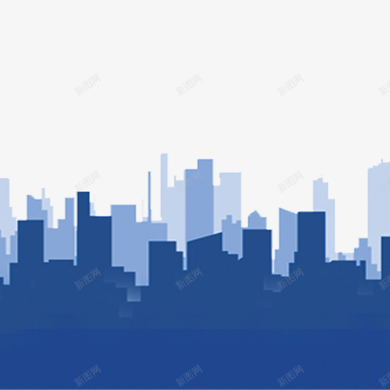 城市大楼剪影png免抠素材_新图网 https://ixintu.com 城市大楼 网页设计 背景图案 蓝色背景 装饰元素