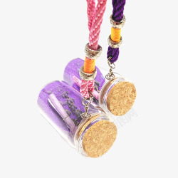 挂绳透明紫色心愿瓶软塞素材