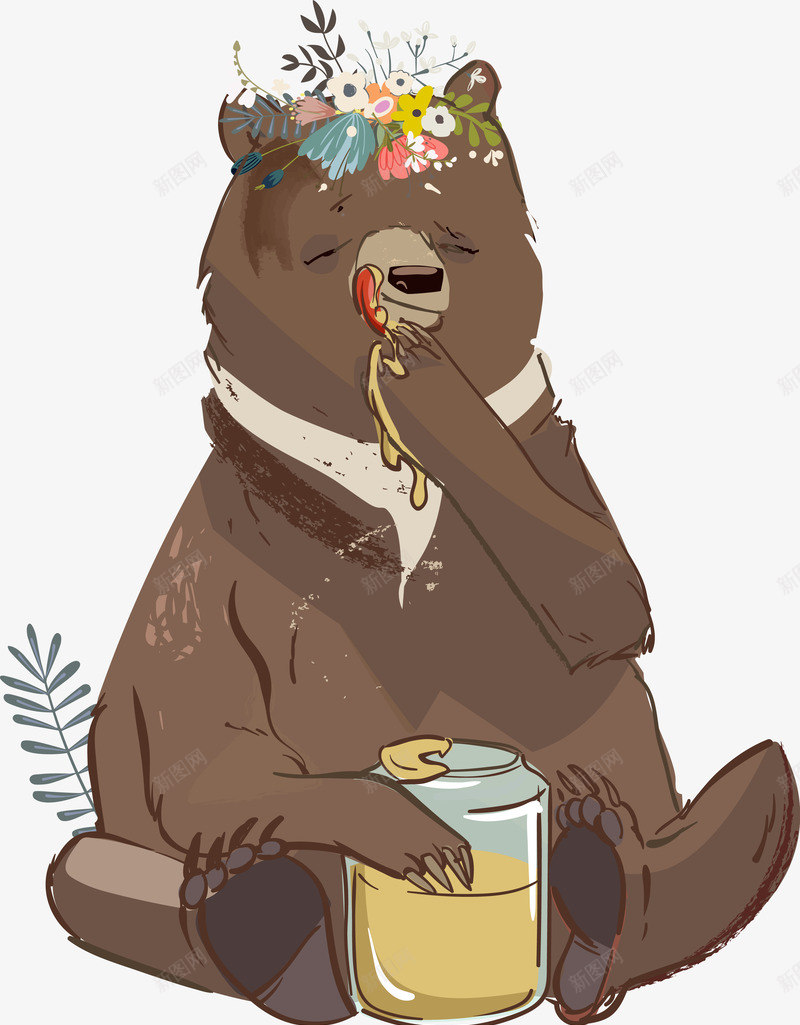 正在吃蜂蜜的小熊png免抠素材_新图网 https://ixintu.com 小熊 手绘 棕色 蜂蜜
