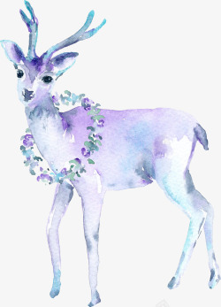 手绘水彩紫色麋鹿素材