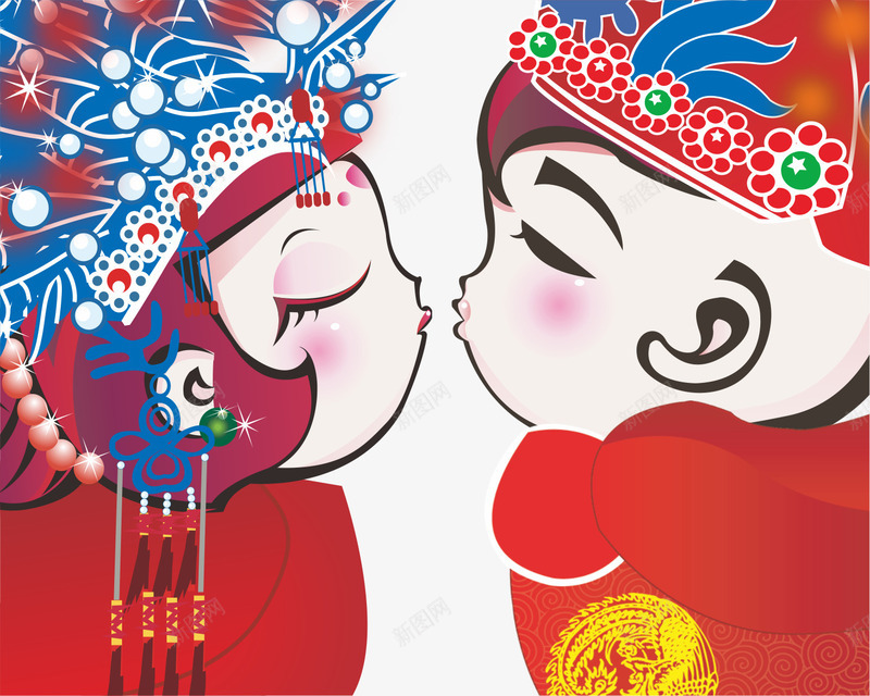 中国古典结婚风格卡通人物png免抠素材_新图网 https://ixintu.com 中国 人物 卡通 古典 结婚 风格