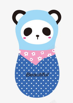 矢量粉色围巾熊猫宝宝不干胶高清图片