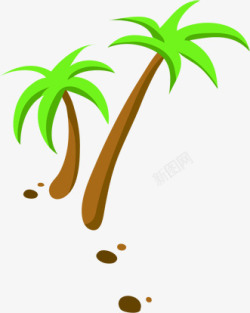 手绘夏日沙滩海边椰子树素材